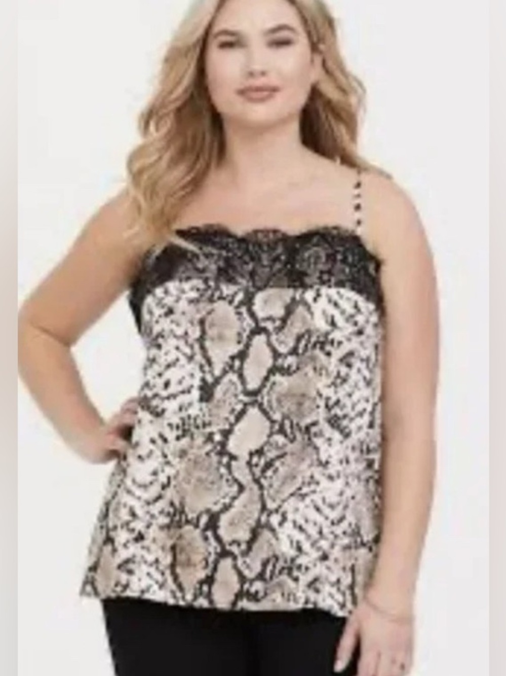 Torrid 2 Snake Print Lace Trim Cami Tank in Black and Beige